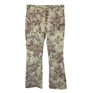 Anthropologie Floral Boot Cut Jeans - Cream and Brown